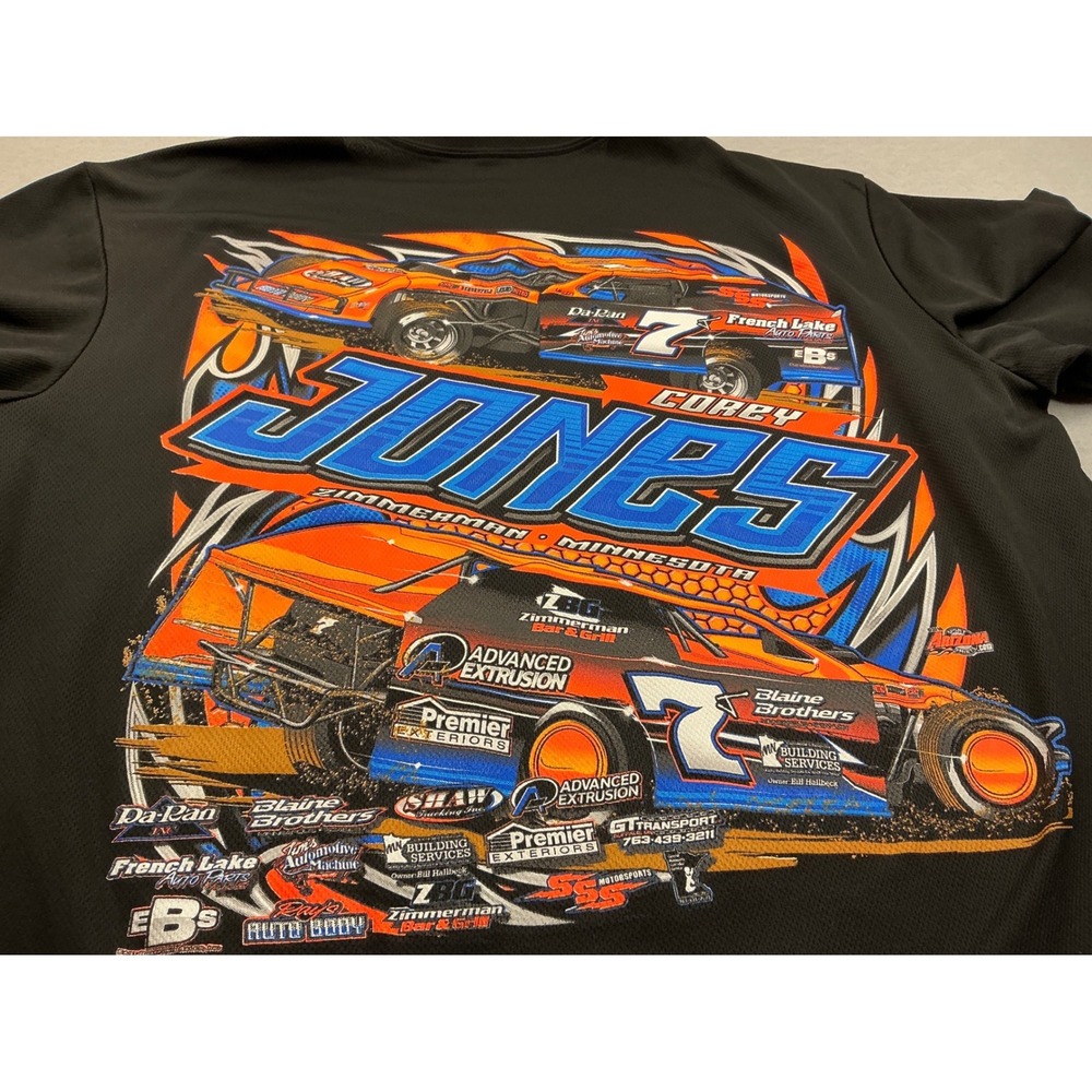 Sport-Tek‎ Corey Jones Racing T-Shirt Dirt Track Graphic Black Large Sporty - Picture 5 of 12